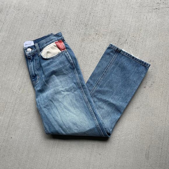 Current/Elliott high rise straight leg jeans with red and white pockets - Picture 2 of 6